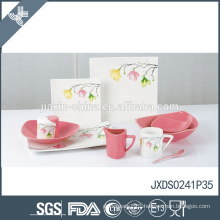 Hot sale competitive price fresh flower decal ceramic stoneware dinnerware set